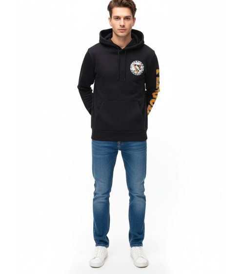 Felpa con cappuccio da uomo Hollister x NHL Pittsburgh Penguins con stampa del logo della squadra, pullover in cotone 322-221-1606-900, nero