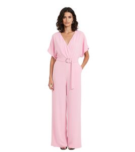Tuta da donna ampia con gamba larga e cintura, perfetta per Capodanno, 969950 Rosa