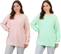 ZEGY Damen Sweatshirt schlichter Baumwoll-Pullover Rundhals-Pulli Sweater 1070 in Mint-Grün oder Rosa