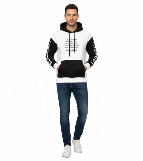 Hollister X Social Tourist Herren Hoodie mit Kapuze Baumwoll-Pullover Oversized 365-352-0001-101 Weiß/Schwarz