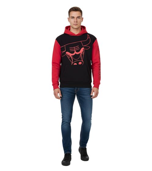 Felpa con cappuccio da uomo Hollister X NBA Chicago Bulls con grande stampa del logo dei Chicago Bulls, pullover in cotone 322-221-1590-905 Nero/Rosso