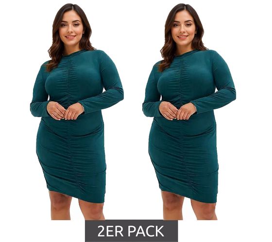 2-Pack Women's Summer Dress, Ruched Jersey Dress, Fitted Long-Sleeve Dress 935347 Green