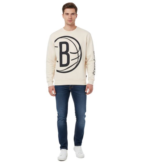 Hollister X NBA Brooklyn Nets Herren Sweatshirt Baumwoll-Sweater mit Brooklyn Nets Logo Langarm-Shirt 322-224-0042-178 Beige