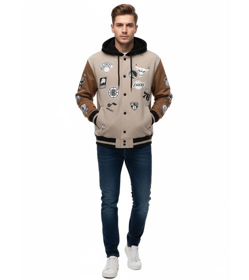 Hollister X NBA Herren College-Jacke mit NBA Team-Logos Übergangs-Jacke Herbst-Jacke 322-222-0804-405 Beige