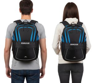 Rivacase Mercantour Backpack with 15.6" Laptop Compartment, Everyday Backpack, 20L, Black/Blue