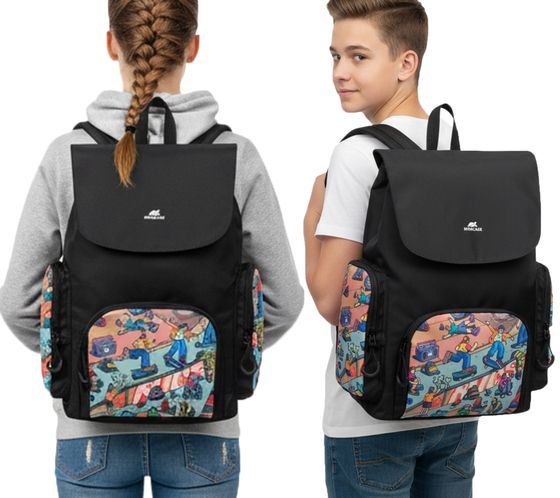 Rivacase Agora Urban Skaters Rucksack Alltags-Rucksack Schul-Rucksack 15L 5425 BK Schwarz/Bunt