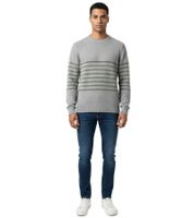 Stylischer ESPRIT Herren Strick-Pullover mit Streifen Rundhals-Sweater Baumwoll-Pullover Grau