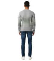 Stylischer ESPRIT Herren Strick-Pullover mit Streifen Rundhals-Sweater Baumwoll-Pullover Grau