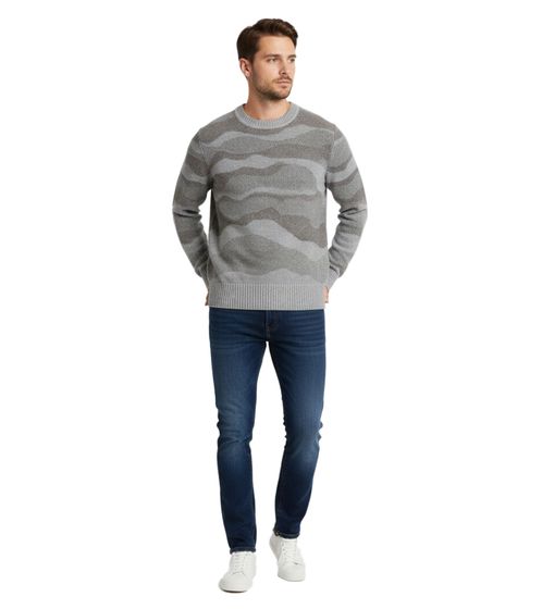 Elegante maglione da uomo ESPRIT in maglia con motivo a onde, girocollo, in cotone, grigio