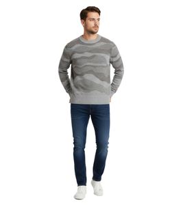 Elegante suéter de punto ESPRIT para hombre con estampado de ondas, cuello redondo, algodón, azul
