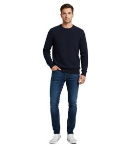 Schlichter ESPRIT Herren Strick-Pullover Rundhals-Sweater Baumwoll-Pullover Dunkelblau