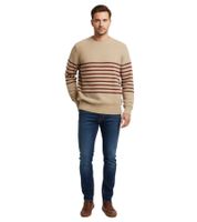 Stylischer ESPRIT Herren Strick-Pullover mit Streifen Rundhals-Sweater Baumwoll-Pullover Beige