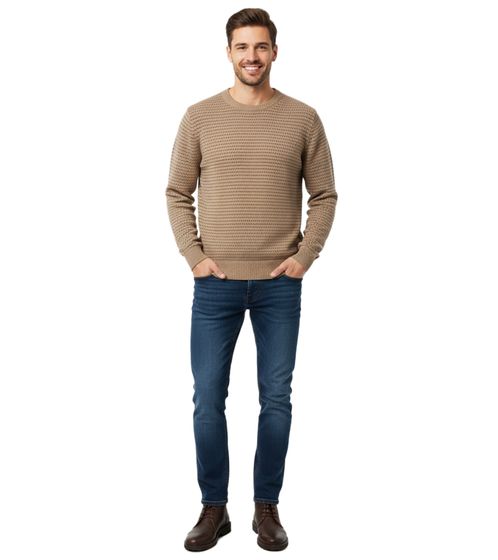 Stylish ESPRIT Men's Knit Sweater, Crew Neck, Cotton Pullover, Brown