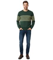 Stylischer ESPRIT Herren Strick-Pullover mit Streifen Rundhals-Sweater Baumwoll-Pullover Grün