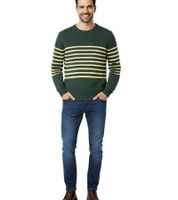 Elegante maglione a righe da uomo ESPRIT, girocollo, pullover in cotone, verde