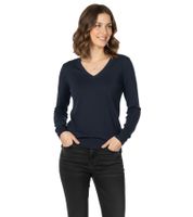 Suéter de punto moderno para mujer con coderas tono sobre tono, lana merino, 134-034, azul oscuro