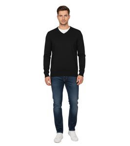 Elegante maglione da uomo con scollo a V, cotone premium, 143-005 nero