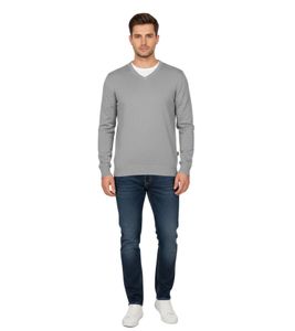 Elegante maglione da uomo con scollo a V, cotone di alta qualità, grigio 143-015