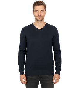 Elegante maglione da uomo con scollo a V, cotone di alta qualità, 143-034, blu scuro