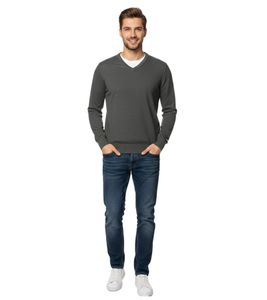 Maglione da uomo alla moda in maglia con toppe sui gomiti tono su tono, lana merino, taglie 144-328, grigio