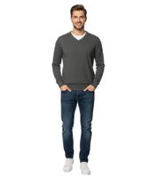 Maglione da uomo alla moda in maglia con toppe sui gomiti tono su tono, lana merino, taglie 144-328, grigio