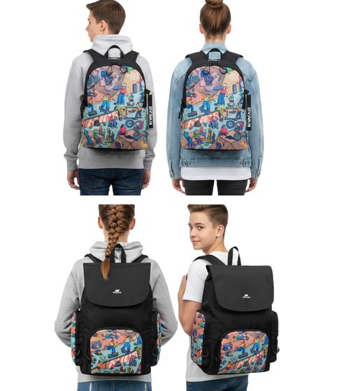 Rivacase Agora Urban Skaters Rucksack Alltags-Rucksack Schul-Rucksack 12L 5420 BK oder 5425 BK in Schwarz/Bunt