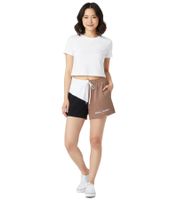 Sportliche Hollister X Social Tourist Damen Sweat-Shorts im Color-Blocking-Style Sport-Hose Baumwoll-Hose 365-349-0002-401 Braun/Weiß/Schwarz