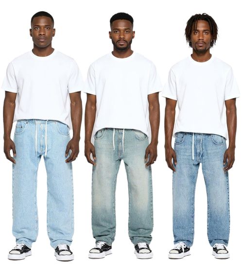 stylische Herren Jeans im Jogger-Stil Denim-Hose Baggy Leg mit Bindeband BR-12000 Blau in verschiedenen Ausfertigungen Pacific Blue, 90s Blue oder Heaven Blue