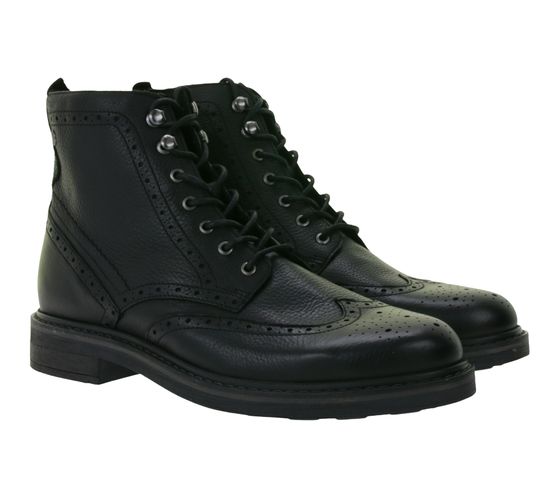 Clarks Newford Men's Boots, Genuine Leather Shoes with Contour Cushion Footbed, Lace-Up Boots 26183842 Black