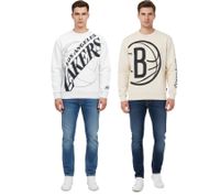 Hollister X NBA Herren Sweatshirt Baumwoll-Sweater mit Team-Logo-Print Langarm-Shirt 322-224-0042 in Hell-Grau und Beige