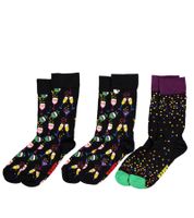 3 Paar Happy Socks Celebrations Edition Baumwoll-Socken mit Sektgläsern Cocktails und Konfetti-Punkten-Print Sparpack in Geschenk-Box P001723 Schwarz/Bunt