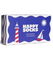 3 Paar Happy Socks Smooth Sailing Baumwoll-Socken Sparpack im See-Design Alltags-Strümpfe in Geschenk-Box P002656 Blau//Rot/Weiß