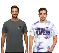RE:COVERED X NFL Baltimore Ravens Men's T-Shirt with Football Helmet, Cotton Crew Neck, RCNFL13, Solid Gray or Purple/White Tie-Dye