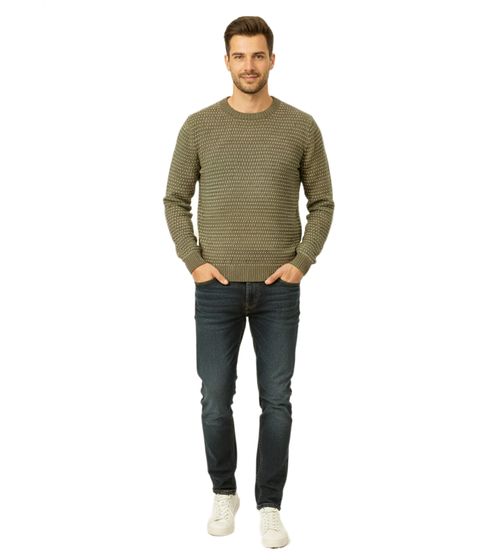 Stylish ESPRIT Men's Knit Sweater, Crew Neck, Cotton Pullover, Olive Green