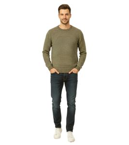 Stylish ESPRIT Men's Knit Sweater, Crew Neck, Cotton Pullover, Olive Green