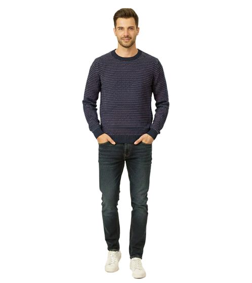 Stylish ESPRIT Men's Knit Crew Neck Sweater, Cotton Pullover, Dark Blue