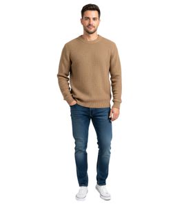 Simple ESPRIT Men's Knit Crew Neck Sweater, Cotton Pullover, Brown