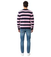 Stylish ESPRIT Men's Striped Knit Sweater, Crew Neck, Cotton Pullover, Dark Blue/Pink