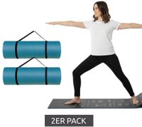 2-Pack FERRINO Yoga Mat, Non-Slip Fitness Mat, Gymnastics Mat, 186 x 61 cm, Value Pack 11114, Blue/Black