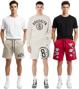 Hollister X NBA Sweat Shorts with Team Logo Prints, Cotton, Size 328-278, Various Models: Brooklyn Nets (Beige), Milwaukee Bucks (Taupe), or NBA Team Logos (Red)