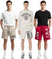 Short de survêtement Hollister x NBA avec logos d'équipe, 100 % coton, tailles 328 à 278, différents modèles : Brooklyn Nets (beige), Milwaukee Bucks (taupe) ou logos des équipes NBA (rouge)
