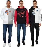Felpa con cappuccio da uomo Hollister X NBA con stampa del logo della squadra, pullover in cotone 322-221-1590, vari modelli: New York Knicks (grigio/bianco), Dallas Mavericks (bianco/nero) o Chicago Bulls (nero/rosso)