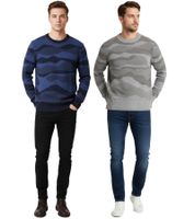 Elegante maglione da uomo ESPRIT in maglia con motivo a onde, girocollo, in cotone, grigio o blu