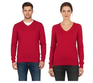 Stylish Unisex V-Neck Knit Sweater in Premium Cotton 002 Red
