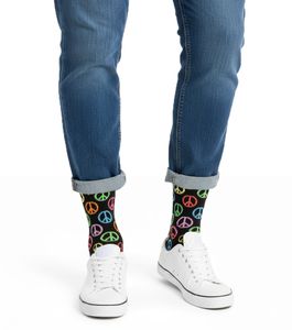1 Paar Happy Socks Herren Socken mit Allover Peace-Print Baumwoll-Socken Alltags-Strümpfe P000729 Schwarz/Bunt