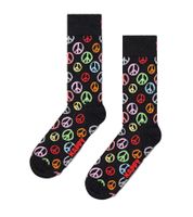 1 Paar Happy Socks Herren Socken mit Allover Peace-Print Baumwoll-Socken Alltags-Strümpfe P000729 Schwarz/Bunt
