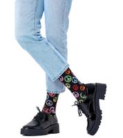 1 Paar Happy Socks Herren Socken mit Allover Peace-Print Baumwoll-Socken Alltags-Strümpfe P000729 Schwarz/Bunt