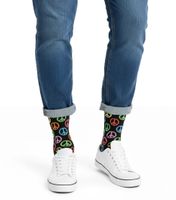 1 Paar Happy Socks Herren Socken mit Allover Peace-Print Baumwoll-Socken Alltags-Strümpfe P000729 Schwarz/Bunt