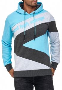 Sportlicher Hoodie für Herren im Color-Blocking-Style Kapuzen-Pullover Sweater 4727 Türkis/Grau Melange/Anthrazit