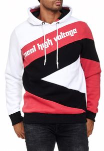 Sportlicher Hoodie für Herren im Color-Blocking-Style Kapuzen-Pullover Sweater 4727 Weiß/Rot/Schwarz